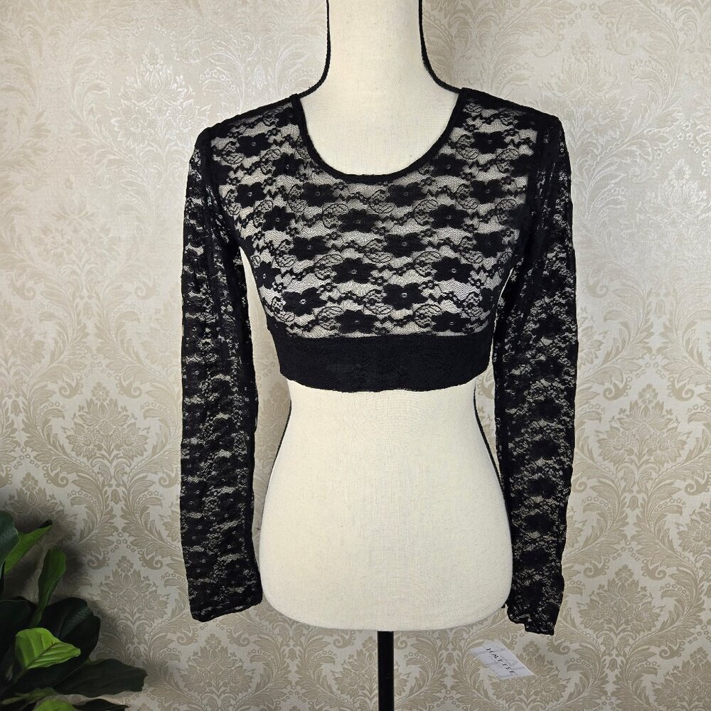 Halftee Size Small Black Lace Long Sleeve Tee Reversible High/Scoop Neck NWT